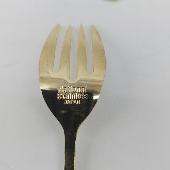 National Stainless Japan Salad Fork Gold Set of 10 Hollywood Regency - Picture 3 of 15